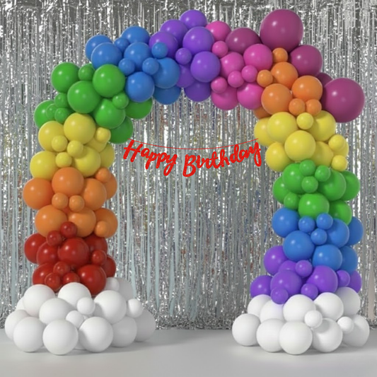 Rainbow Theme Red Banner With Silver Frill Party Combo