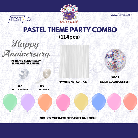Pastel Theme Party Combo Decoration Kit (114 pcs) – Happy Anniversary