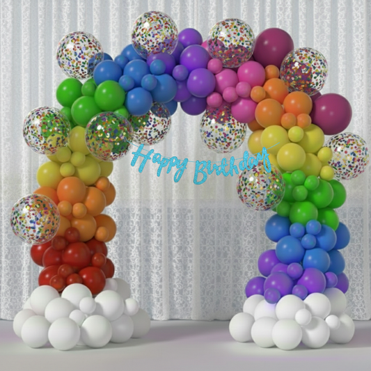 Rainbow Theme Blue Banner with Multi-color confetti Decoration Kit (114 Pcs)