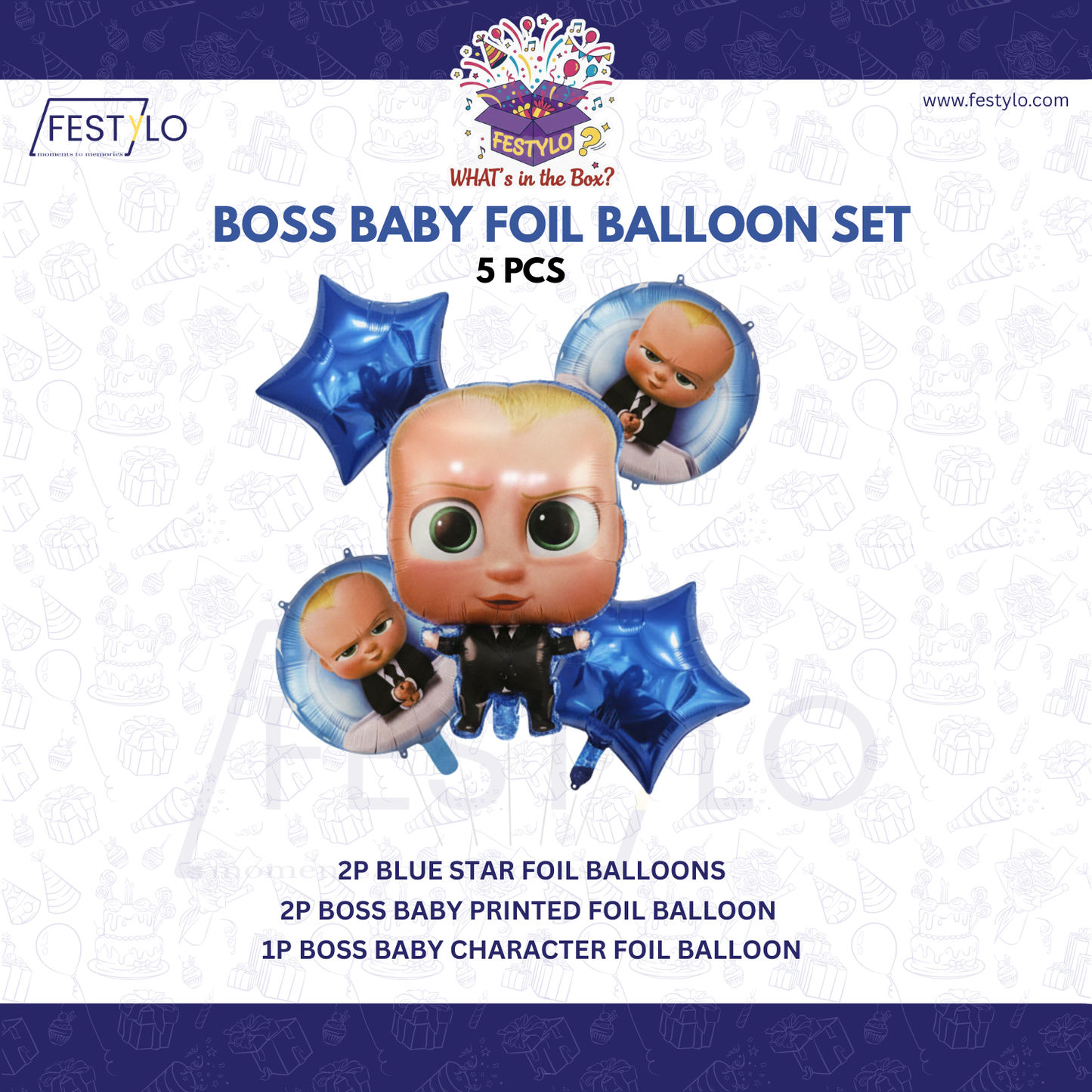Boss Baby Birthday 5 pcs Foil Balloons