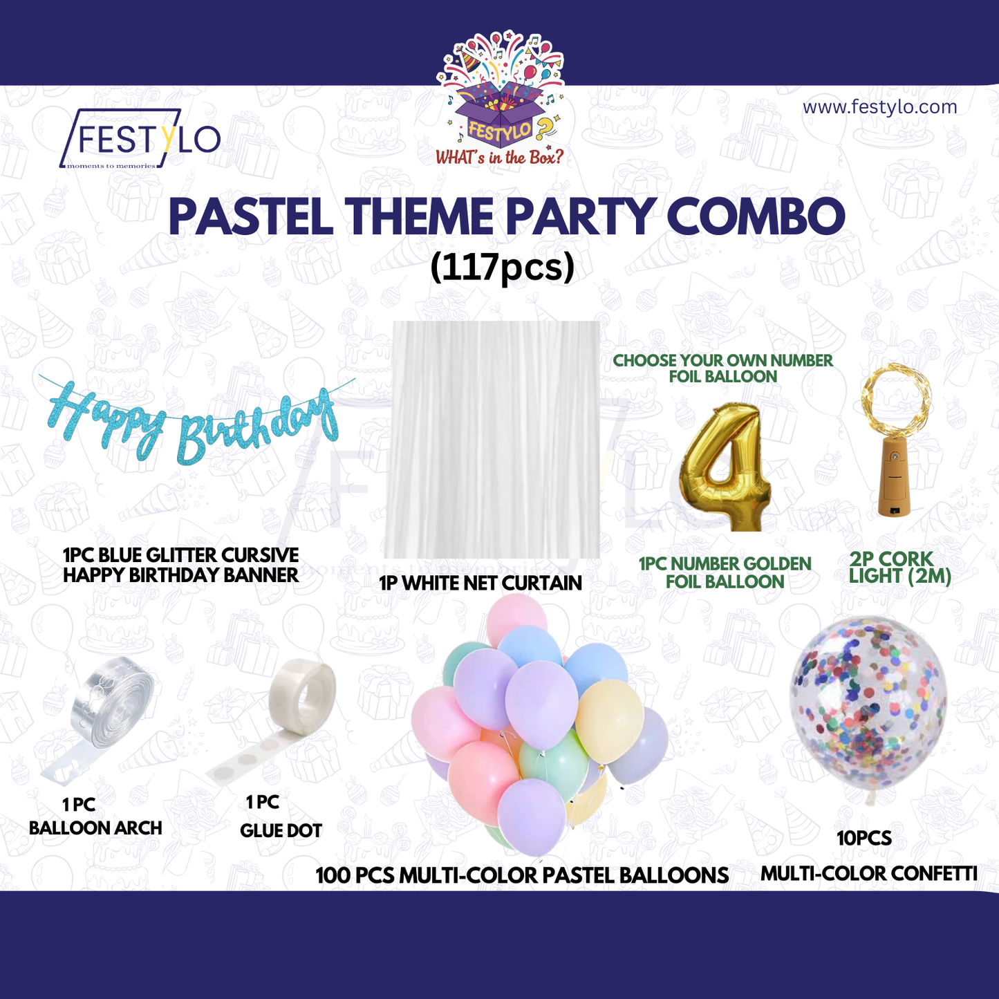 Pastel Theme Birthday Combo Kit with Blue banner