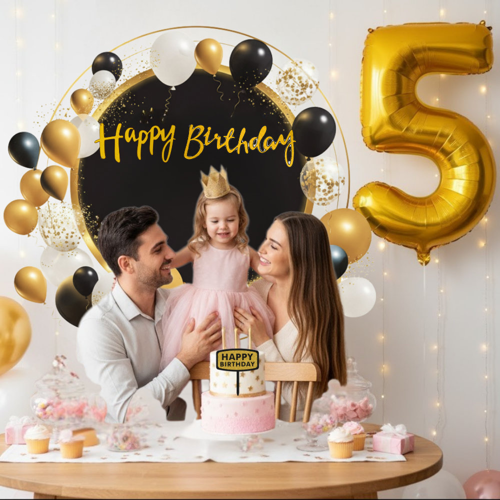 Black Gold Birthday Banner Set