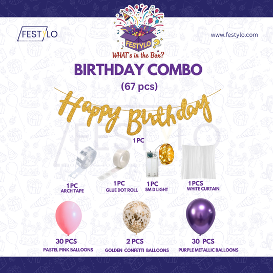 Pink Purple Birthday Decoration Combo – 67 Pcs