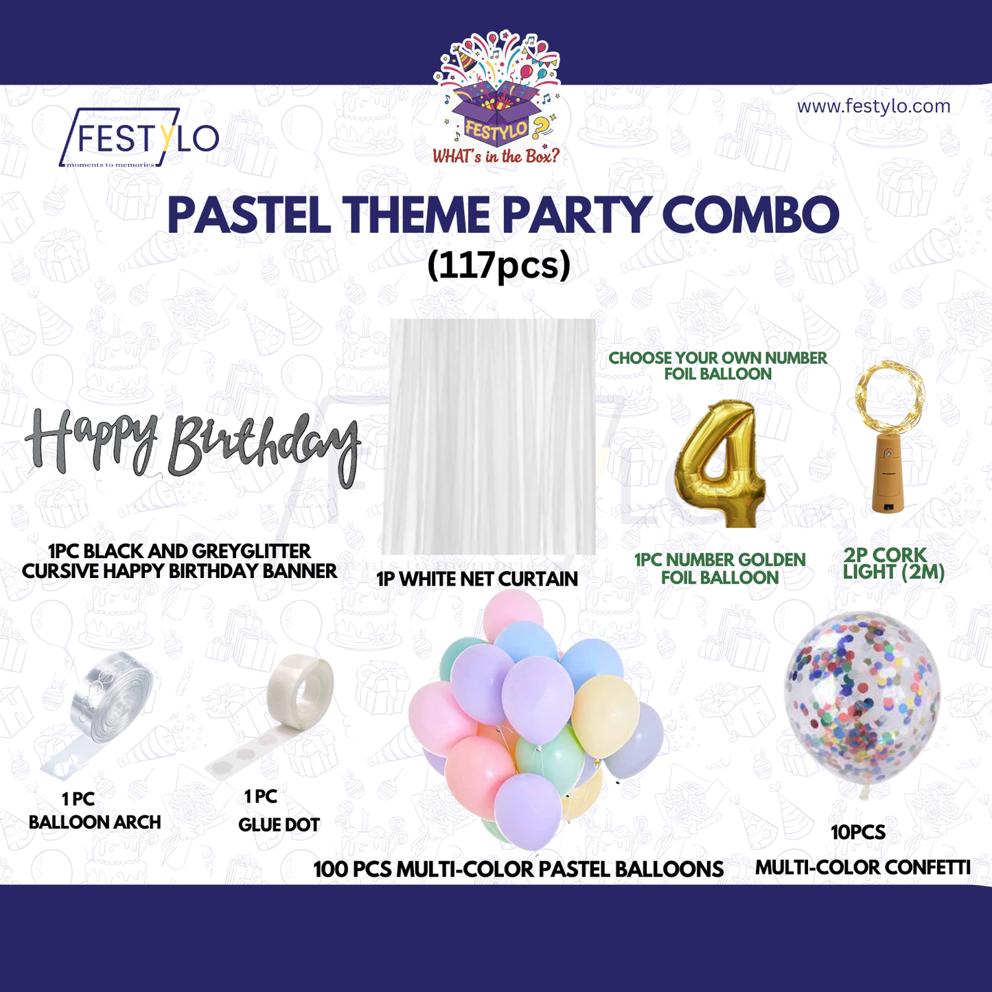 Pastel Theme Birthday Combo Kit with Silver & Grey banner