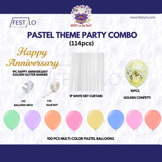 Pastel Theme Party Combo Decoration Kit (114 pcs) – Happy Anniversary