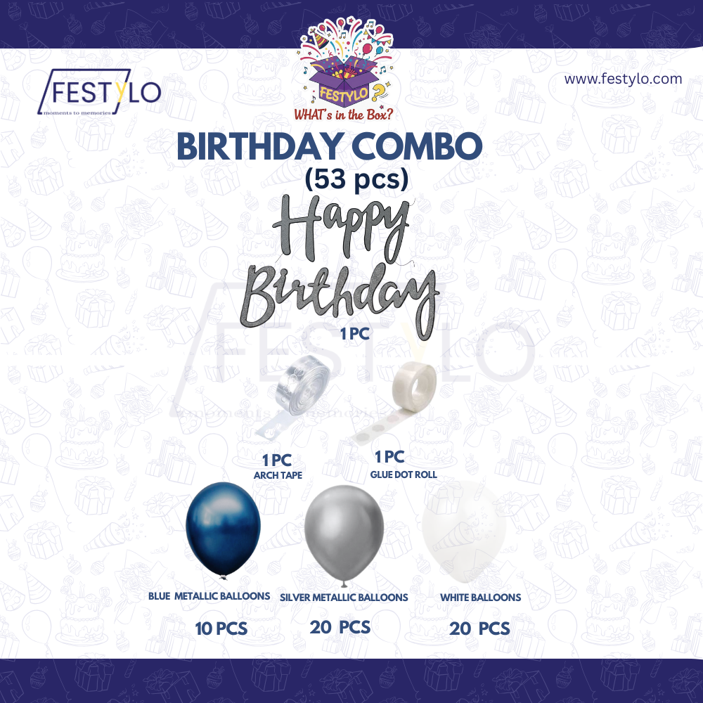 Blue White Silver Birthday Decor (53 pcs)