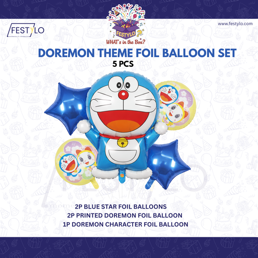 Doraemon Theme 5pcs Birthday Foil Balloons