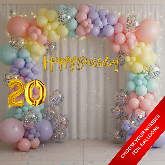 Pastel Theme Birthday Combo Kit with Black & golden banner