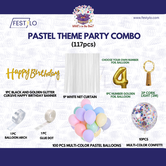 Pastel Theme Birthday Combo Kit with Black & golden banner