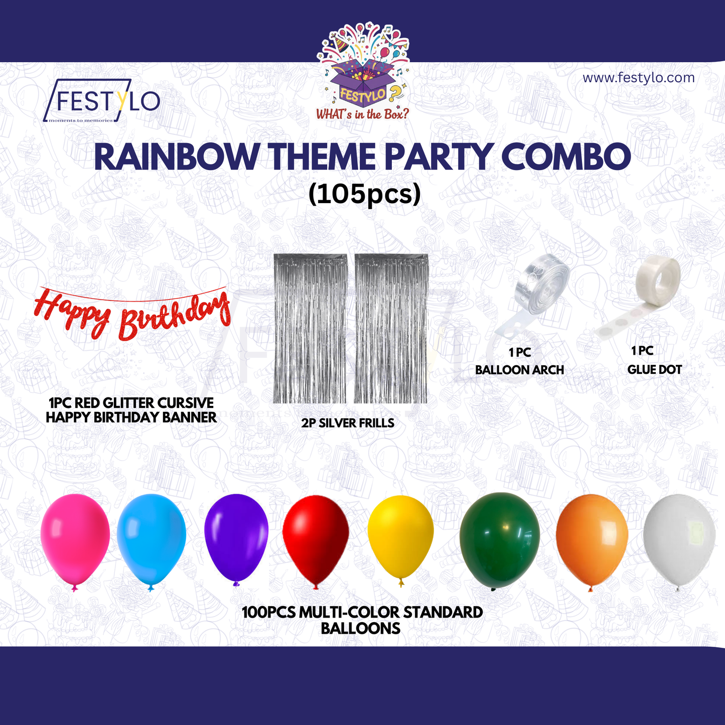 Rainbow Theme Red Banner With Silver Frill Party Combo