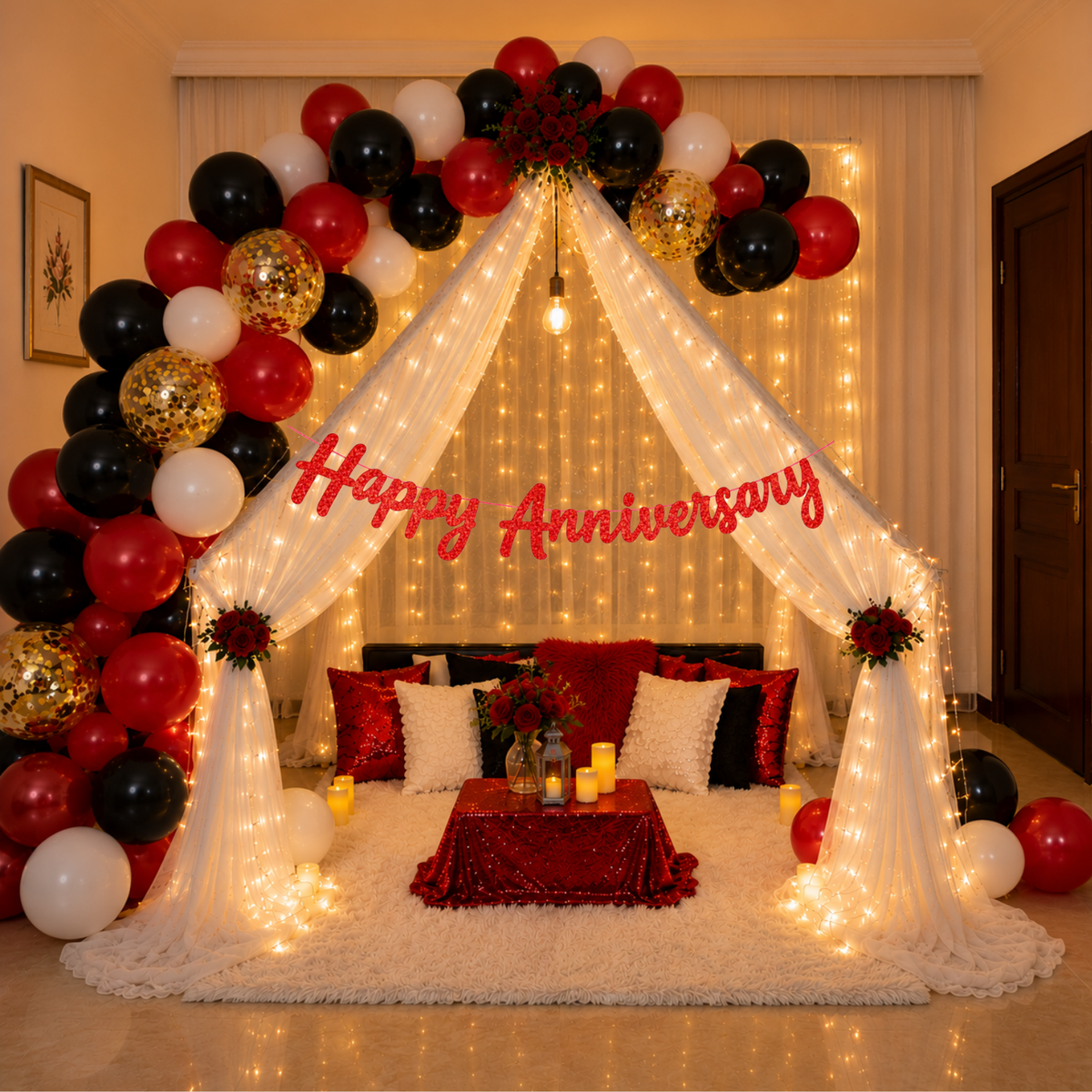 Red Black Theme Anniversary Decoration Combo – 59 Pcs