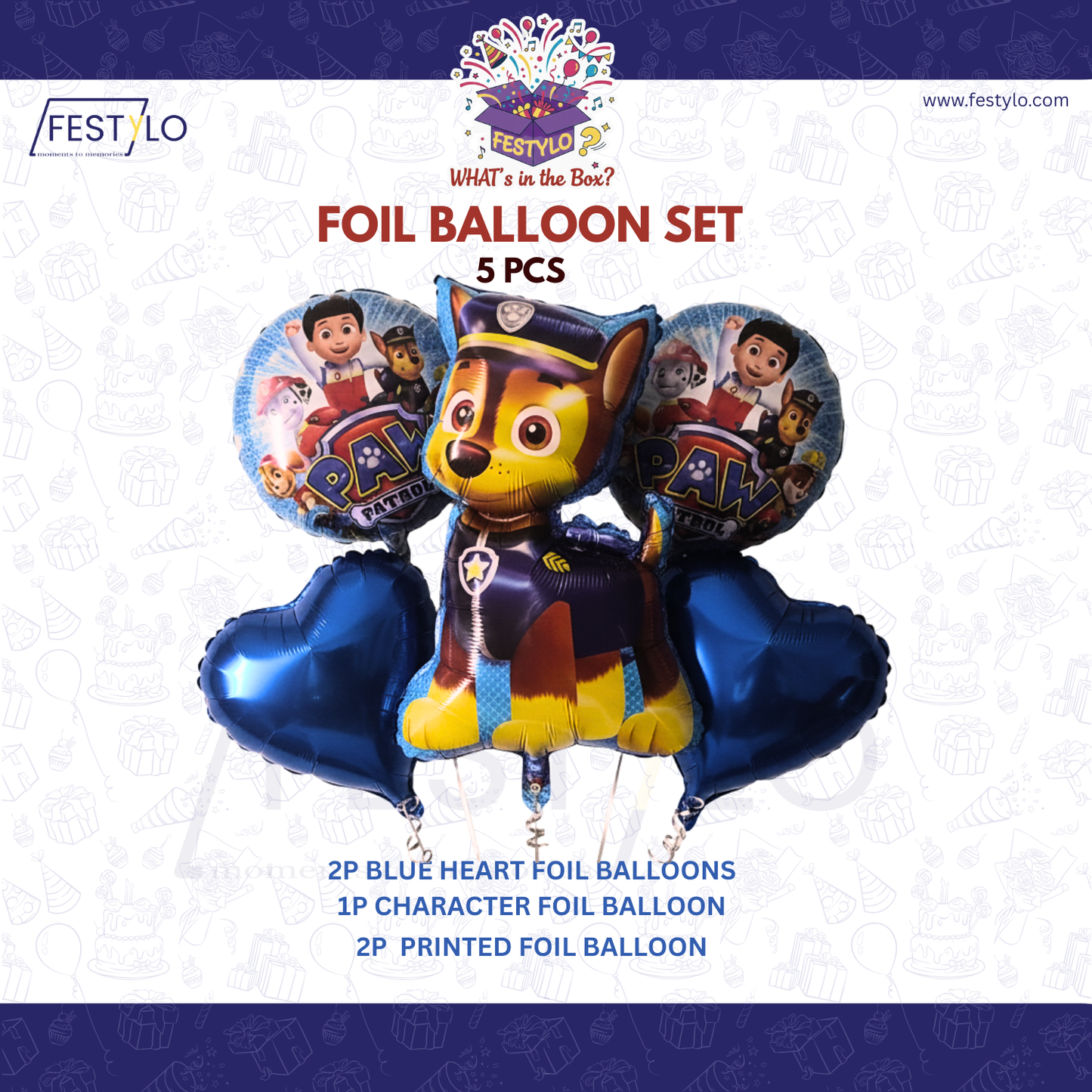 Paw Patrol Blue Silver Birthday Decoration Combo (55 Pcs)