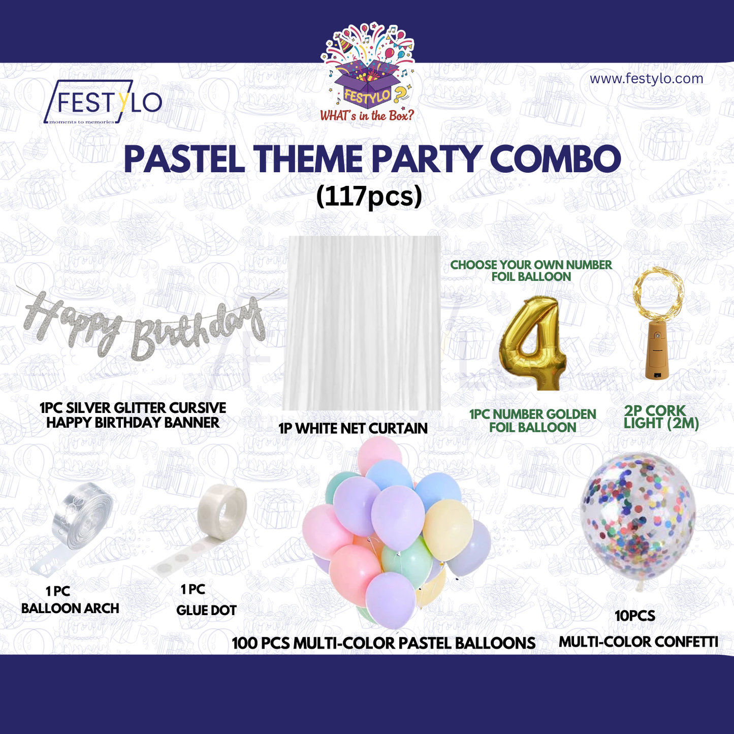 Pastel Theme Birthday Combo Kit with Silver banner