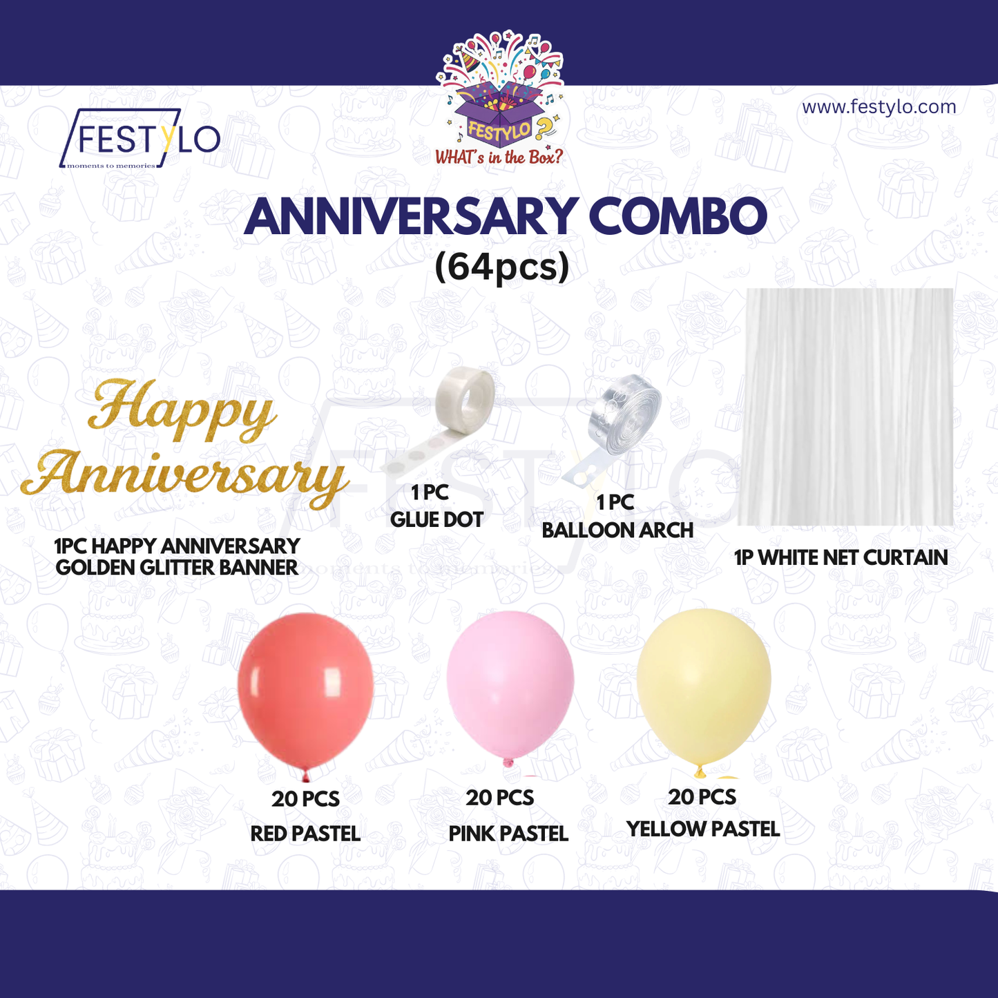 Colorful Anniversary Decoration Kit (64 pcs)