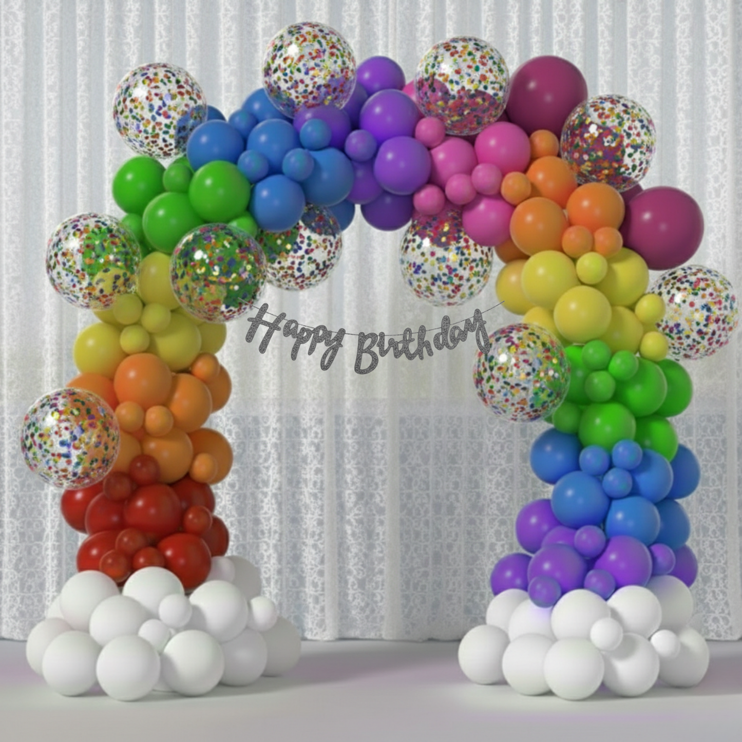 Rainbow Theme Silver Banner with Multi-color confetti Decoration Kit (114 Pcs) (Copy)