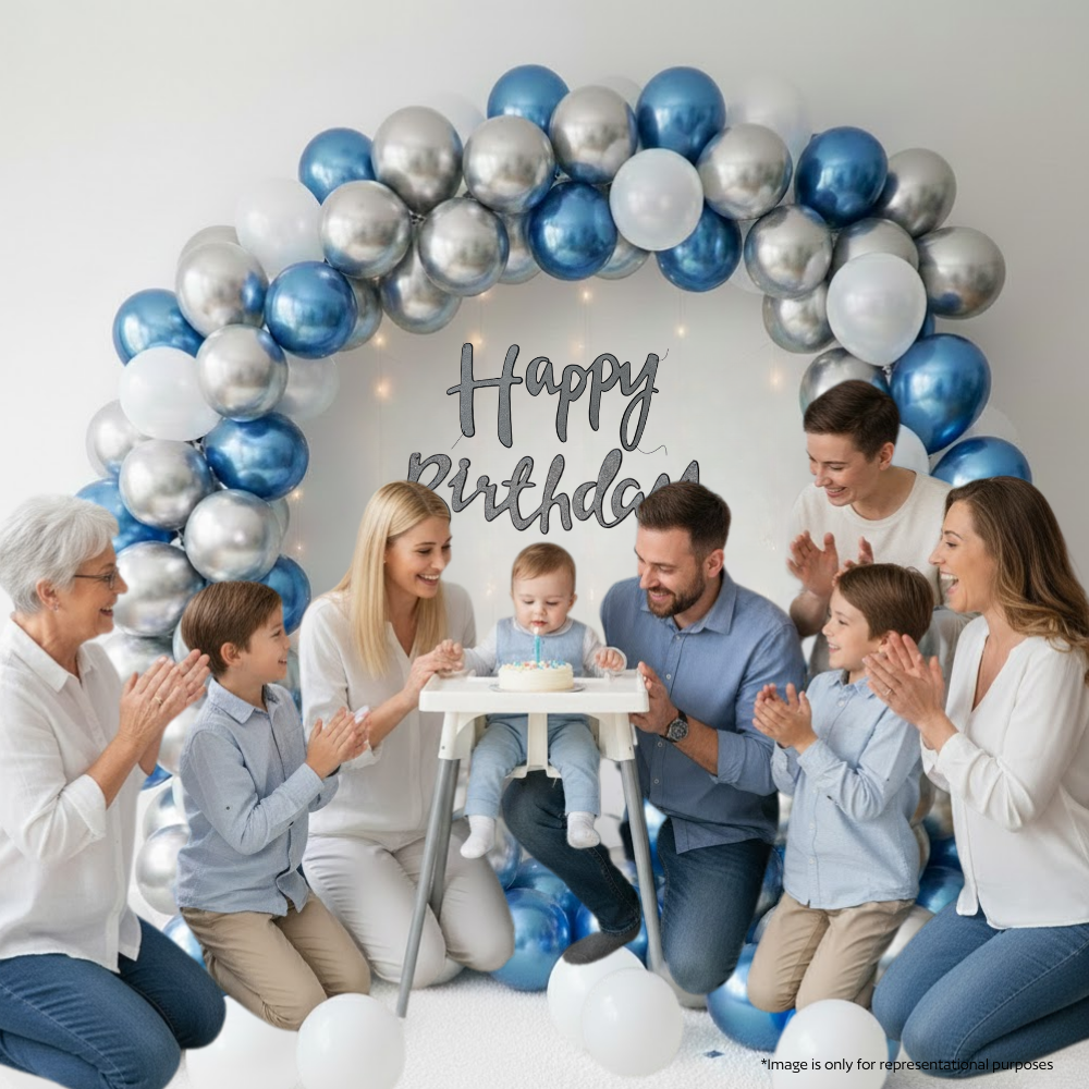 Blue White Silver Birthday Decor (53 pcs)