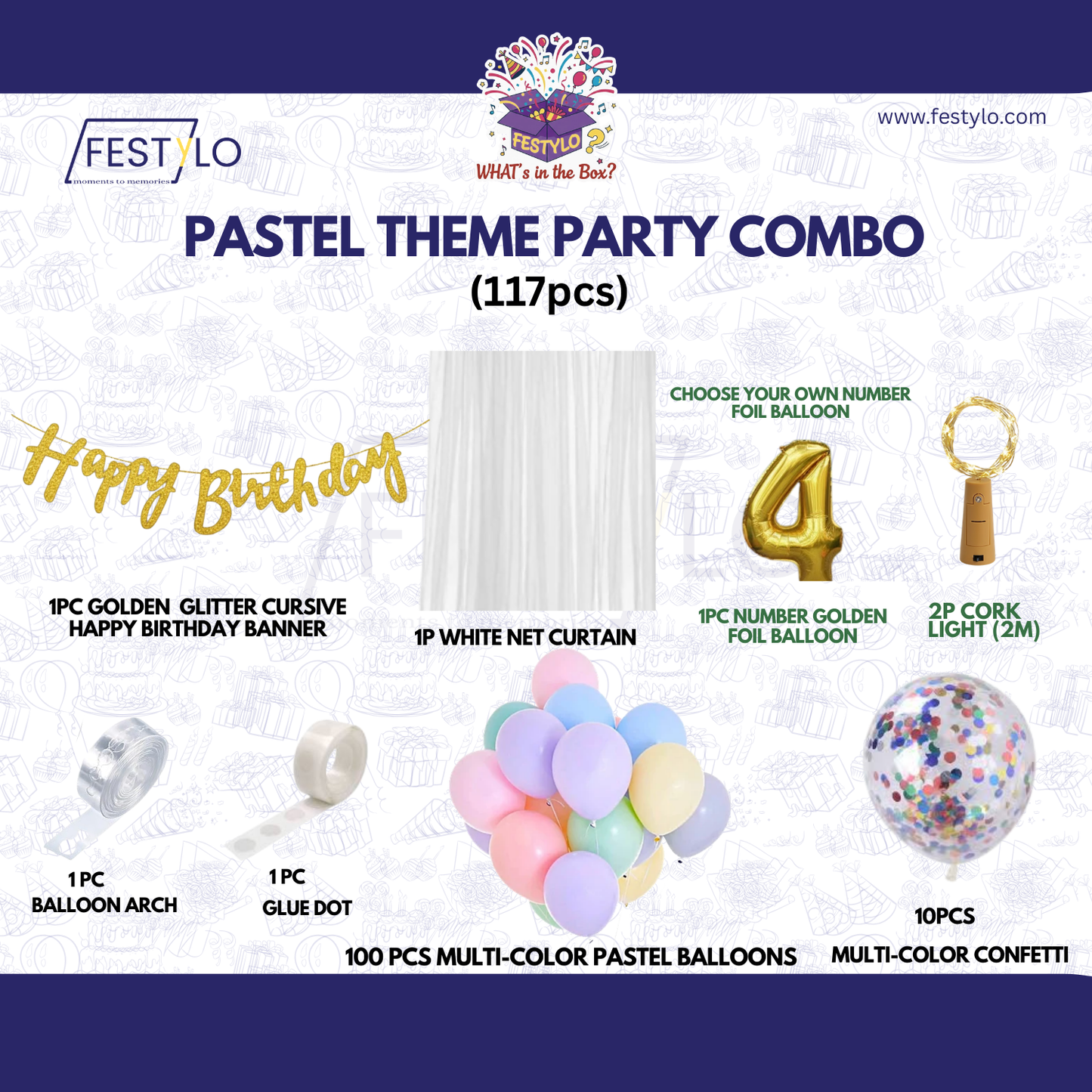 Pastel Theme Birthday Combo Kit with Golden banner