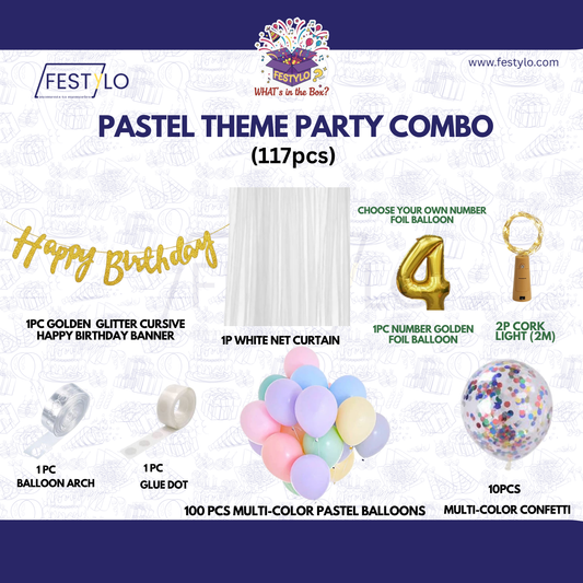 Pastel Theme Birthday Combo Kit with Golden banner