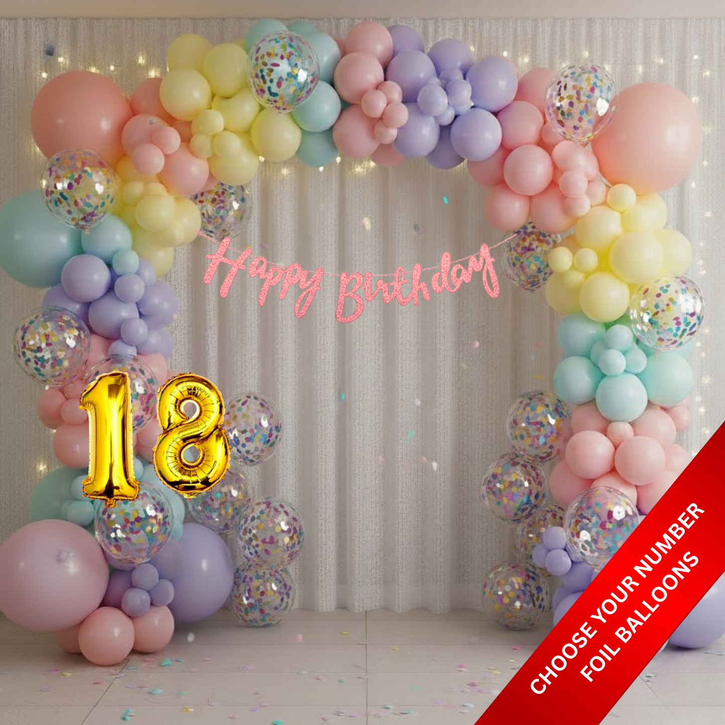 Pastel Theme Birthday Combo Kit with Rose-Gold banner