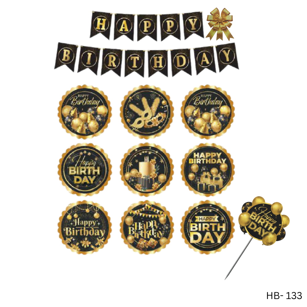 Black Gold Birthday Banner Combo (12 pcs)