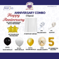 5th Anniversary Combo Decoration Kit (72 Pcs) – Black, White & Gold Theme with Curtain