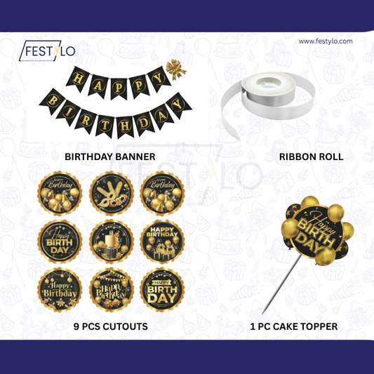 Black Gold Birthday Banner Combo (12 pcs)