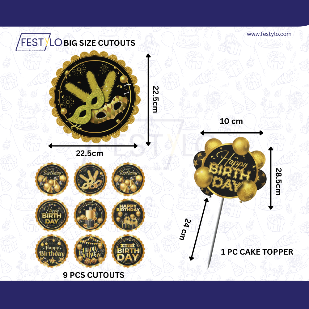 Black Gold Birthday Banner Combo (12 pcs)