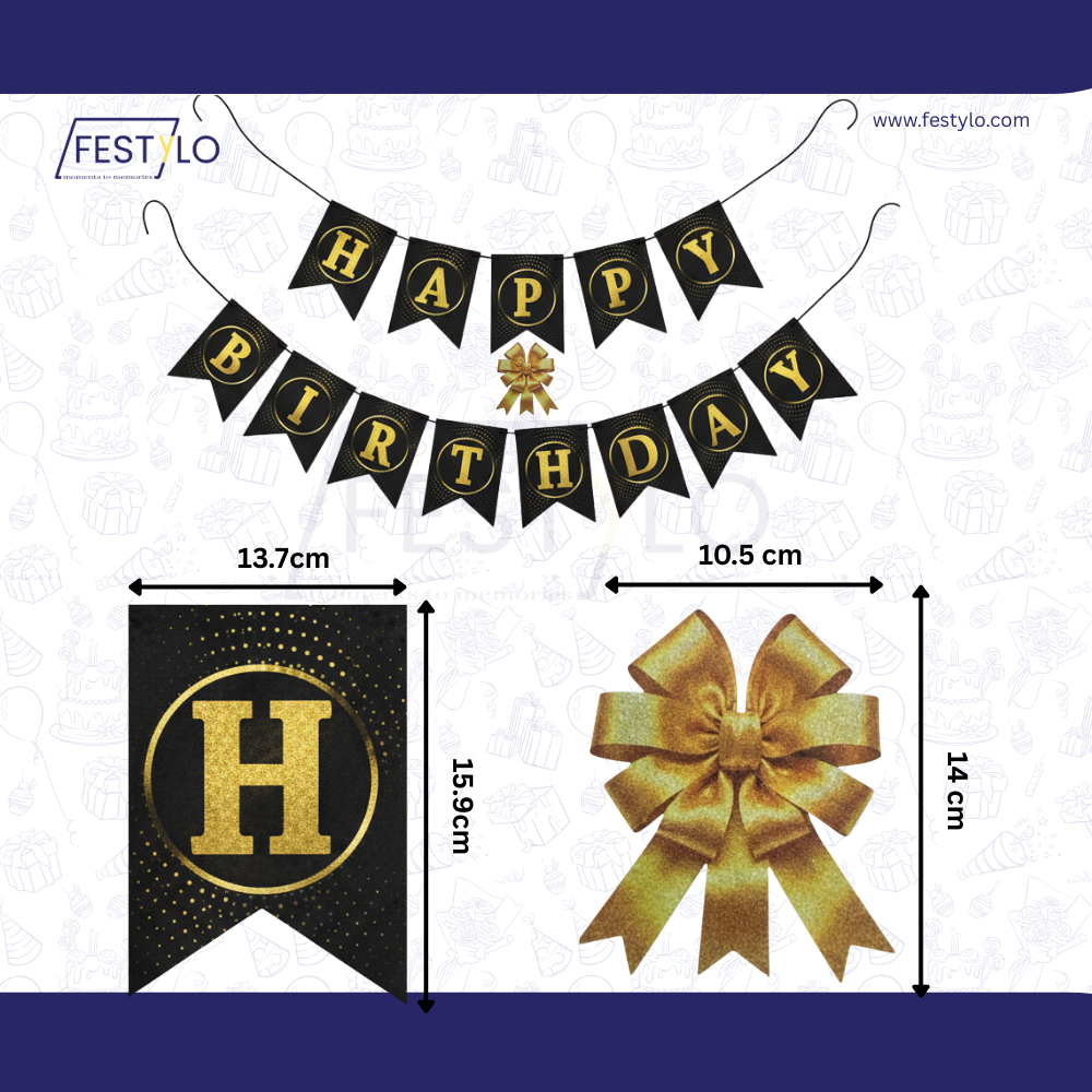 Black Gold Birthday Banner Combo (12 pcs)