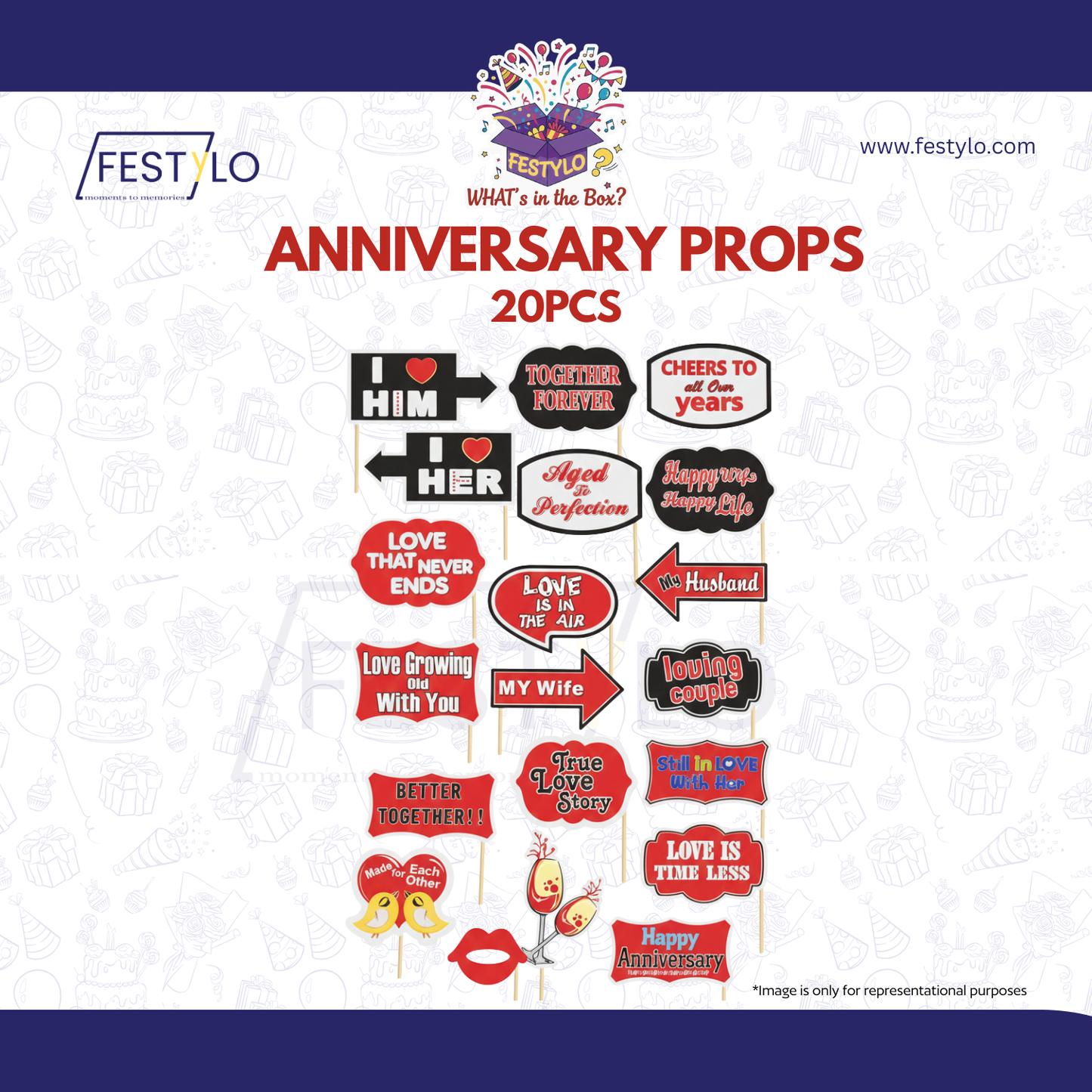 Anniversary Party Photo Props Set (20 pcs)