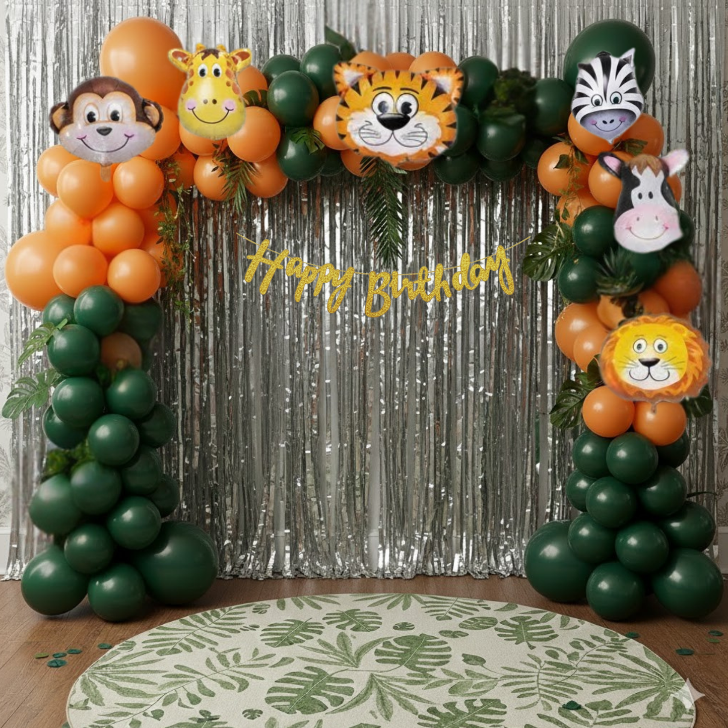 Jungle Theme Birthday Combo (66 pcs) Silver Frills