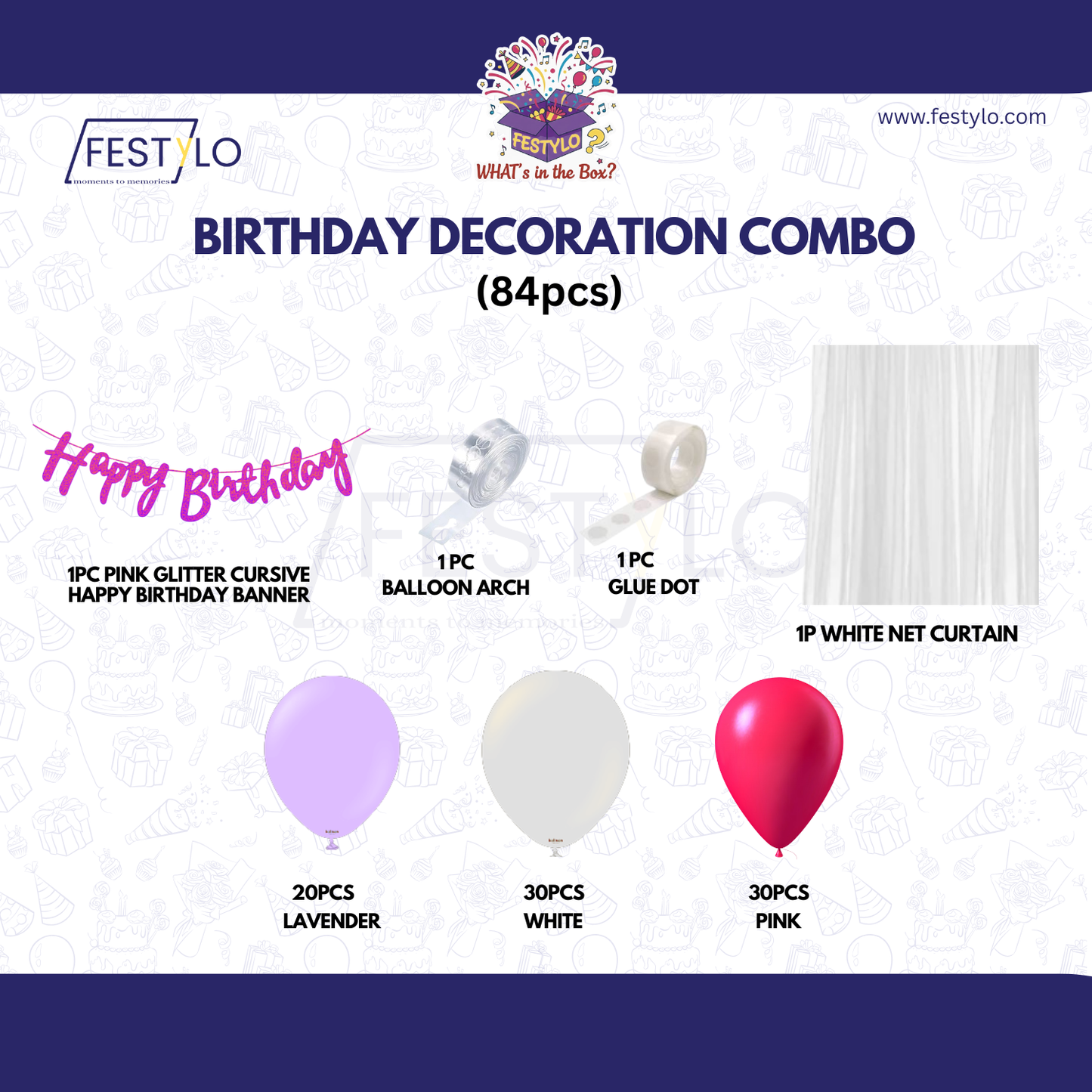 Pink Lavender Birthday Combo | 64pcs