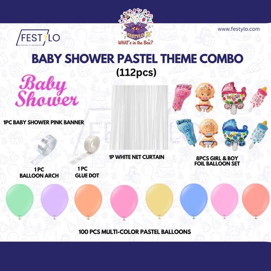 Baby Shower Pastel Theme Decoration Combo Kit (112 Pcs)