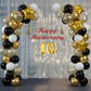 10th Anniversary Combo Decoration Kit (73 Pcs) – Black, White & Gold Theme with Curtain
