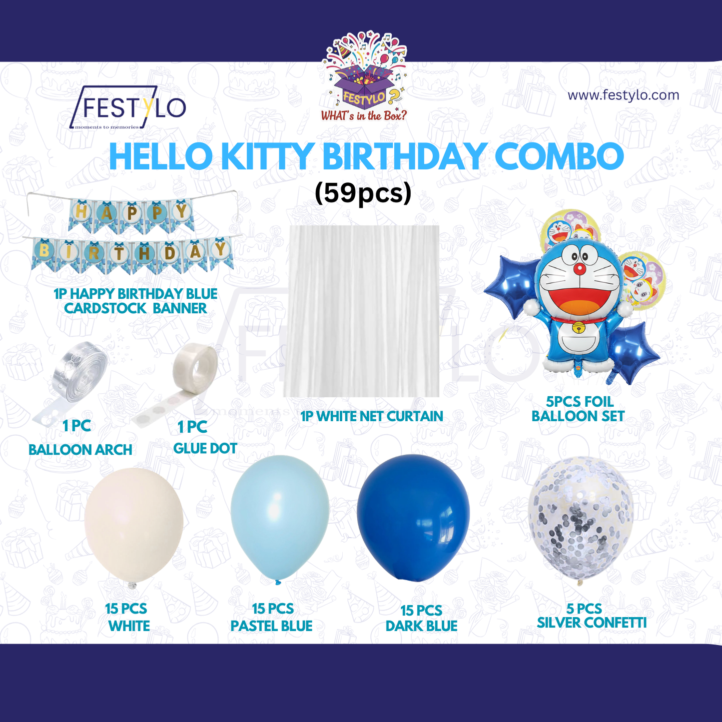 Doremon Blue Birthday Combo (59 pcs)