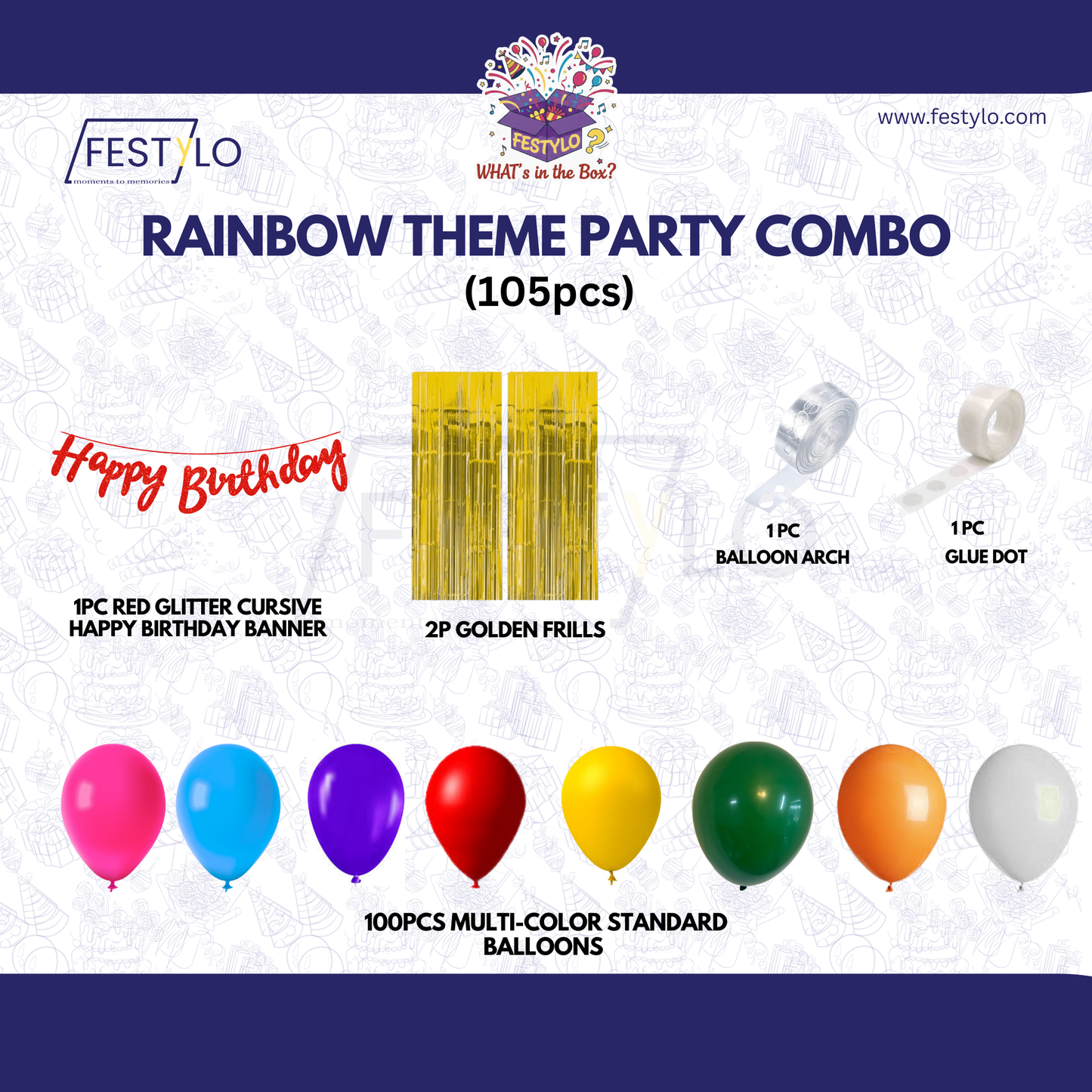 Rainbow Theme Red Banner With Golden Frill Party Combo