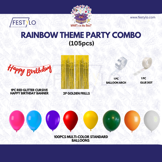 Rainbow Theme Red Banner With Golden Frill Party Combo