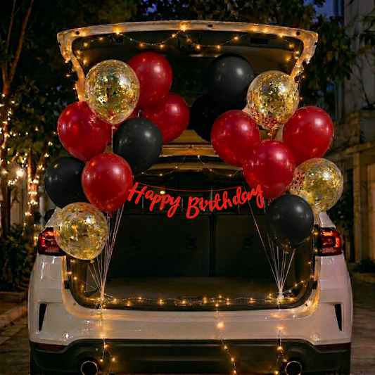 Car Birthday Decoration Combo – 29 Pcs | Red & Black