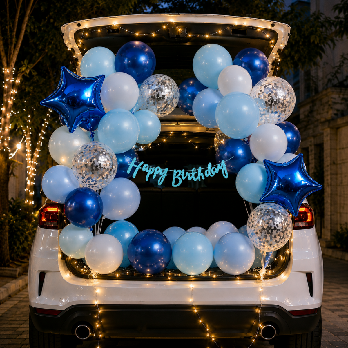 Car Birthday Decoration Combo – 31 Pcs | Blue & White