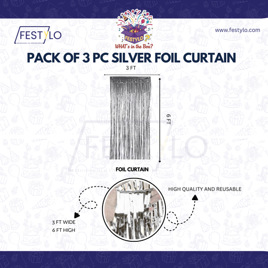 Silver Foil Fringe Curtain Set (3 pcs)