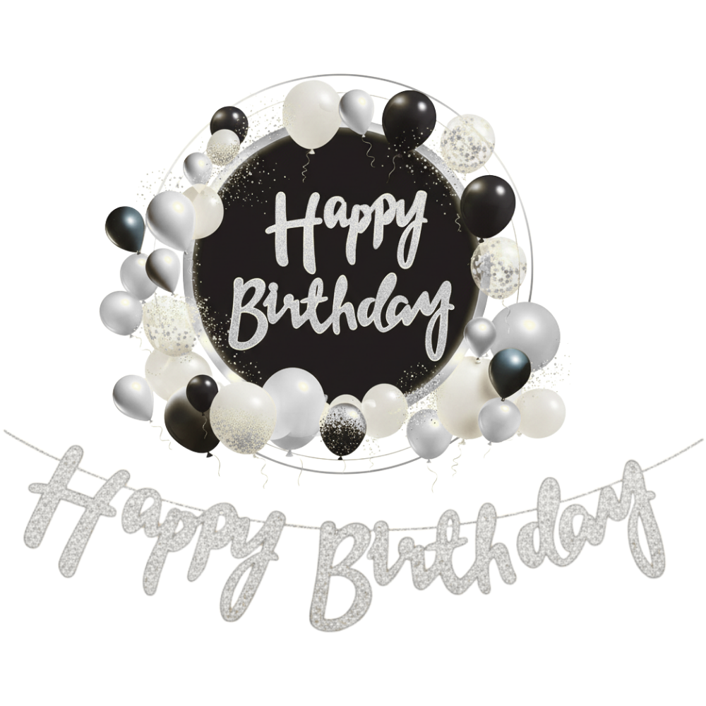 Silver Cursive Birthday Party Banner