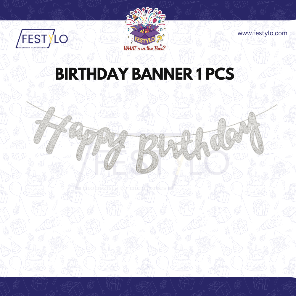 Silver Cursive Birthday Party Banner
