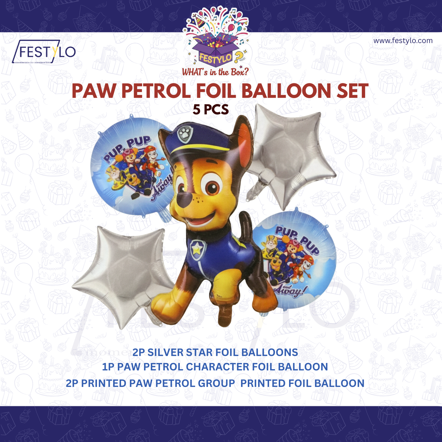 Paw Patrol Chase Birthday 5 pcs Foil Balloons