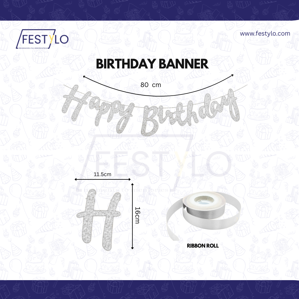 Silver Cursive Birthday Party Banner
