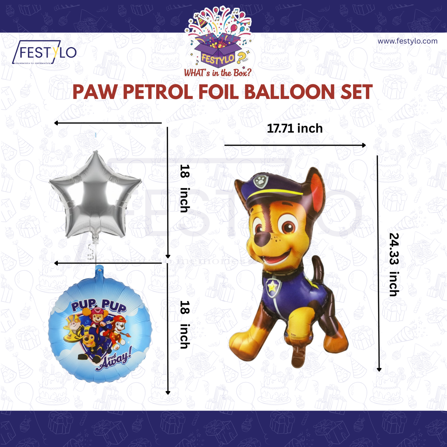 Paw Patrol Chase Birthday 5 pcs Foil Balloons