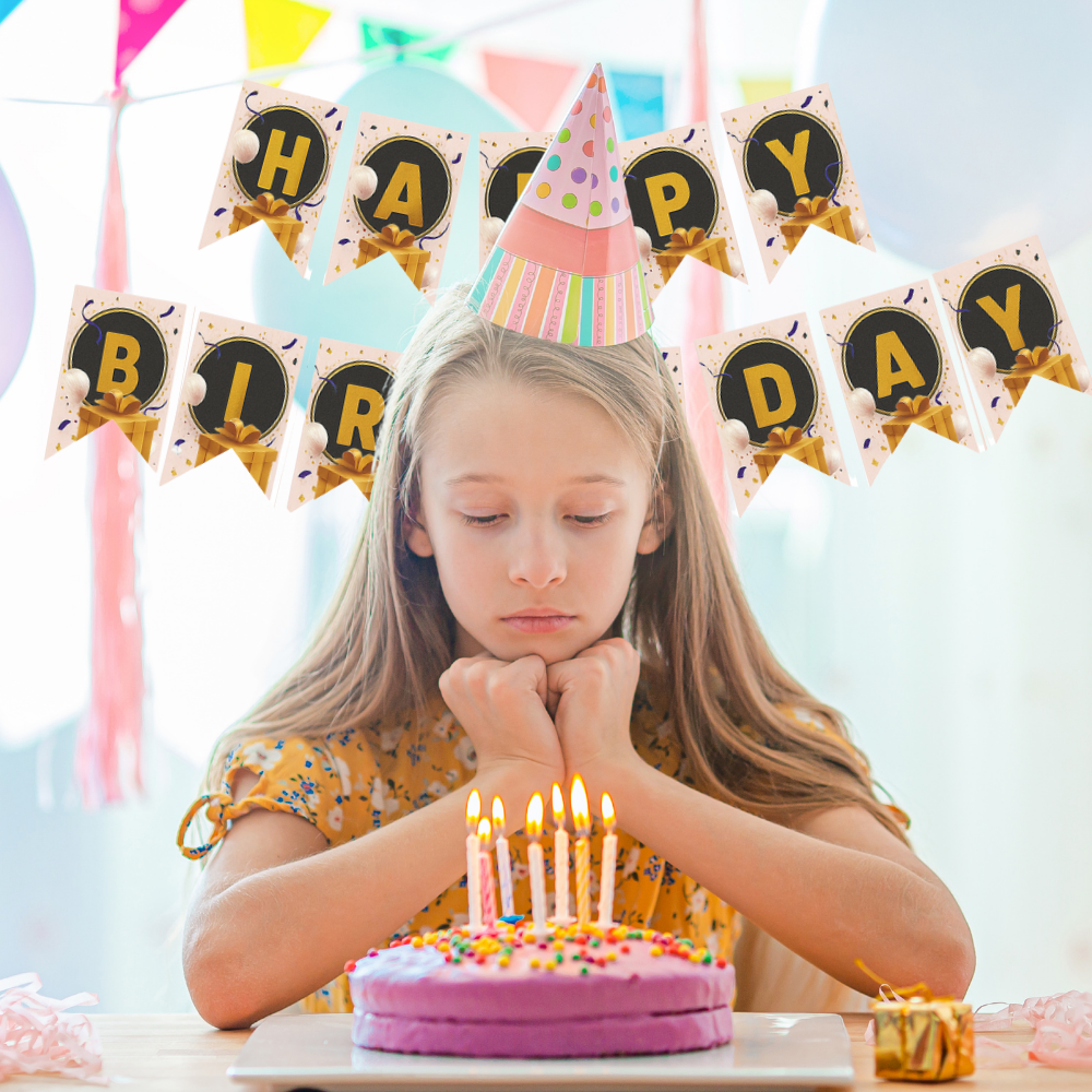 Golden Gift Theme Birthday Banner
