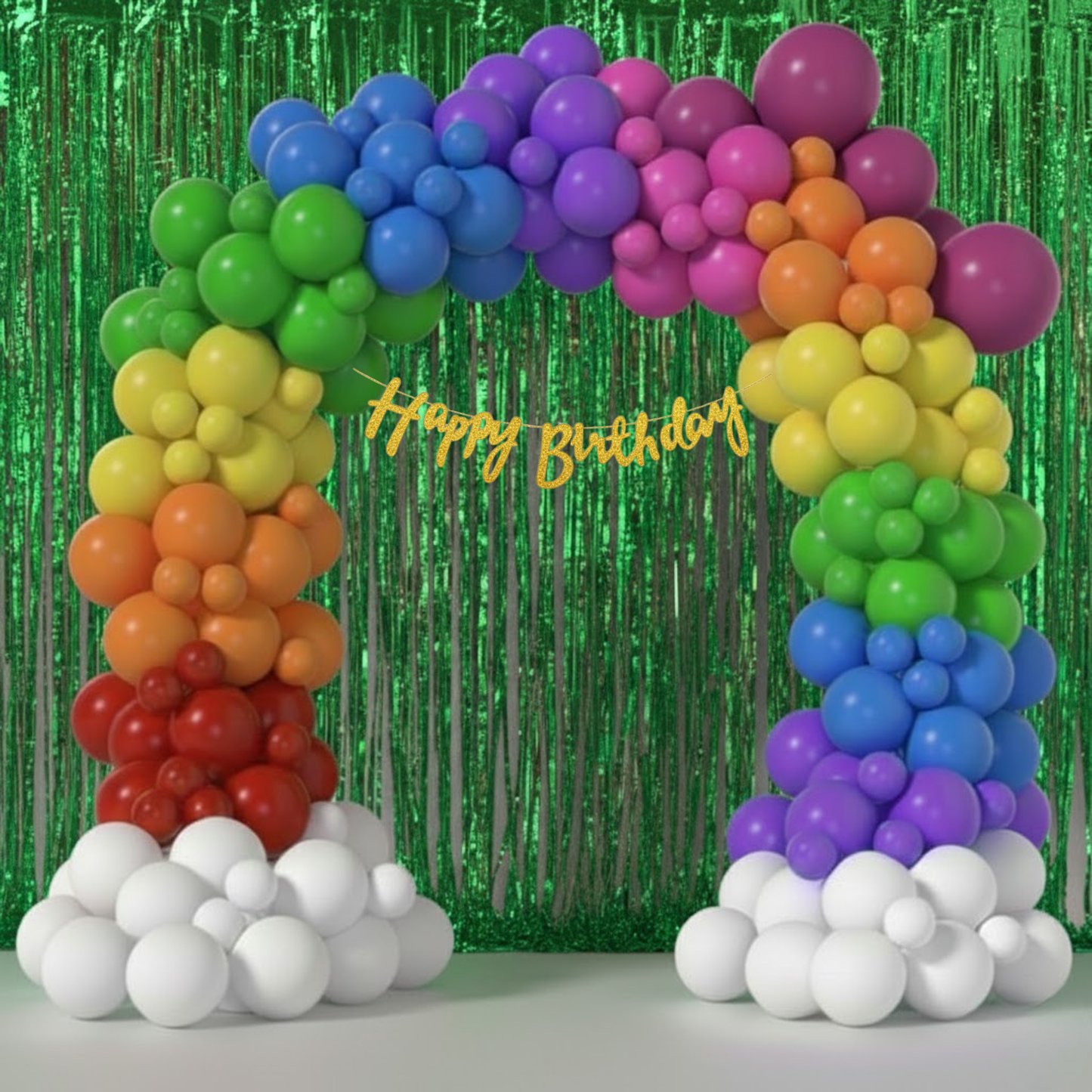 Rainbow Theme  Golden Banner With Green Frill Party Combo