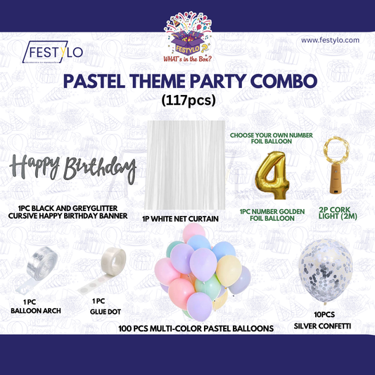 Pastel Theme Birthday Combo Kit with Black & Grey banner