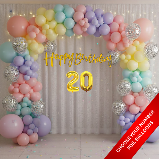 Pastel Theme Birthday Combo Kit with Black & Gold banner