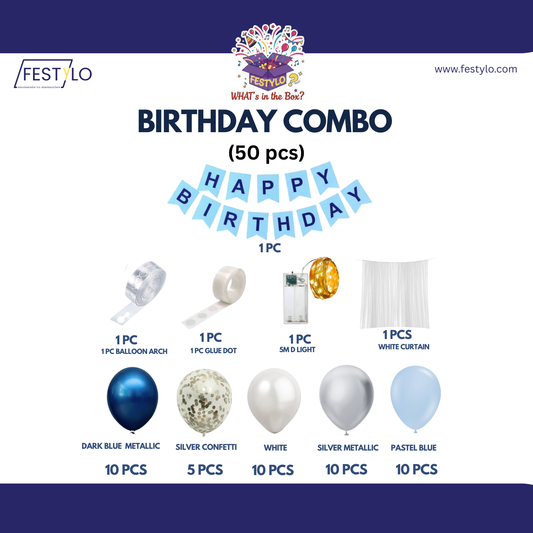 Blue & Silver Theme Birthday Combo (50 pcs)