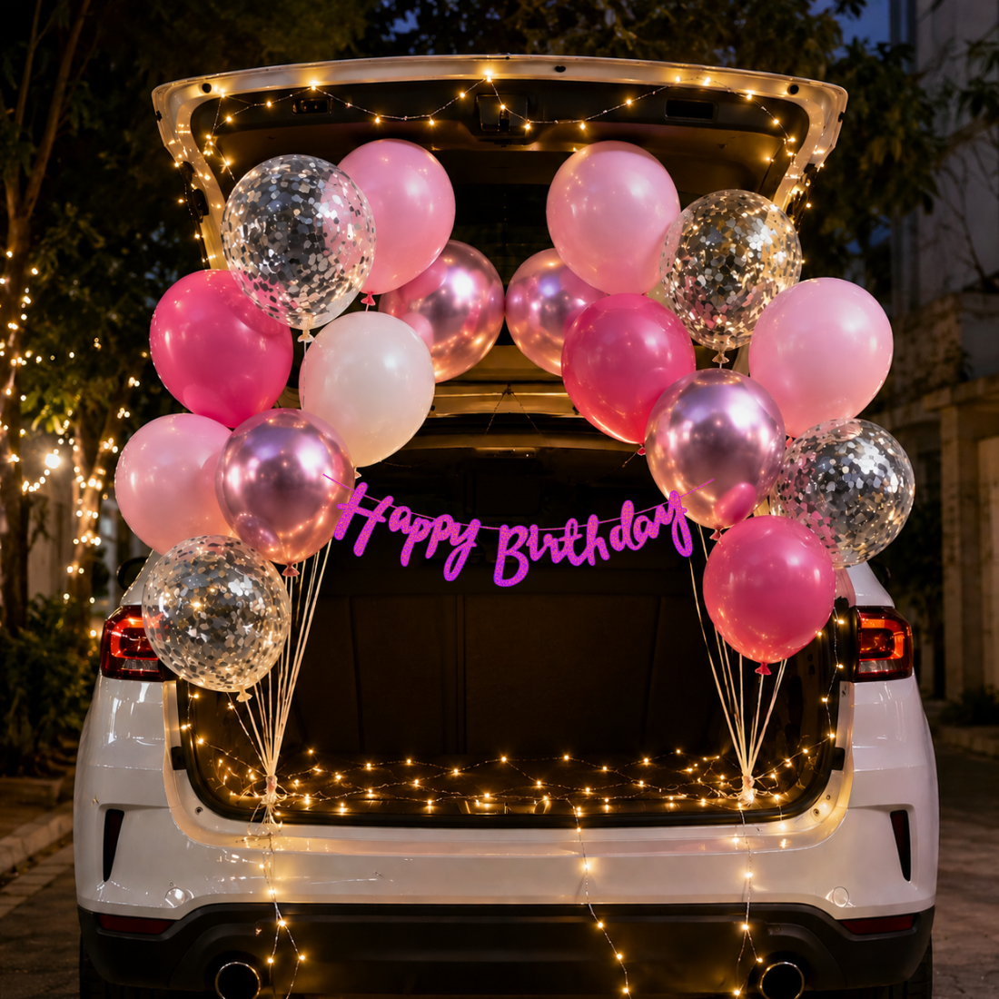 Car Birthday Decoration Combo – 29 Pcs | Pink Theme